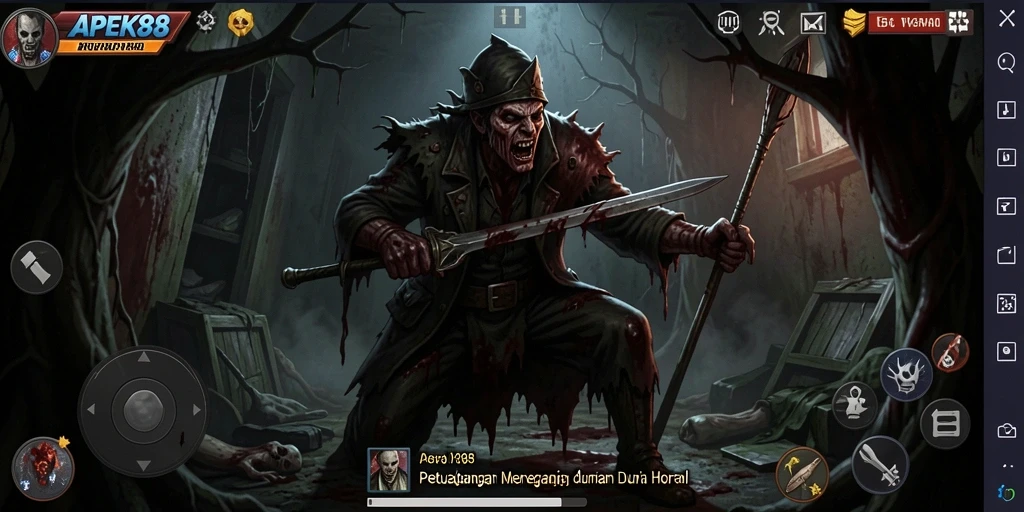 Tampilan menegangkan dari gameplay APEK88 dengan suasana yang mencekam.