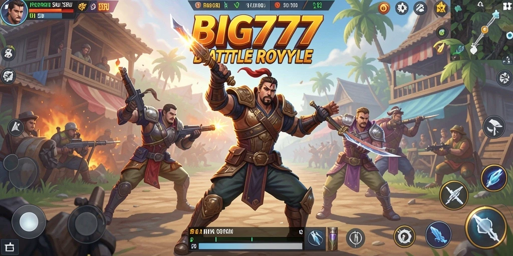 Screenshot gameplay BIG777 menunjukkan aksi mendebarkan bertarung di arena Battle Royale.