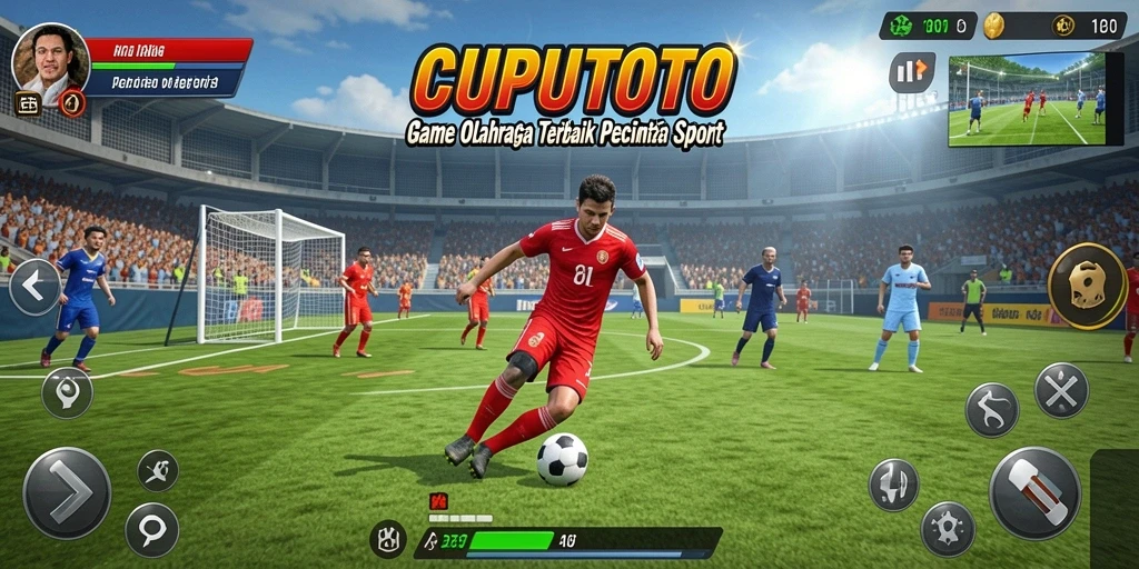 Tangkapan layar utama CUPUTOTO menampilkan aksi seru di lapangan olahraga.