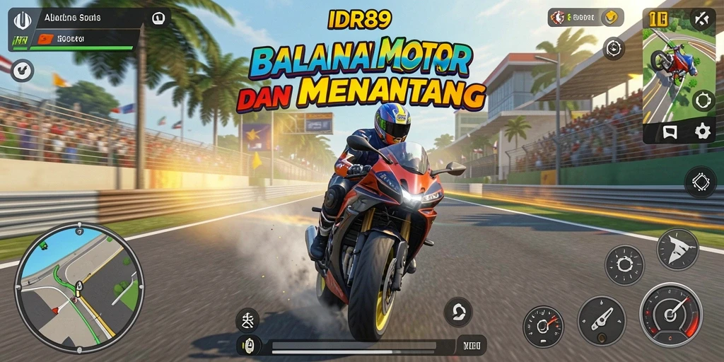 Screenshot gameplay IDR89 yang menunjukkan balapan motor seru.