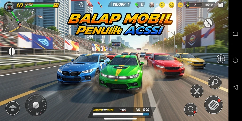 Gameplay INDORP menampilkan aksi balap mobil yang mendebarkan.