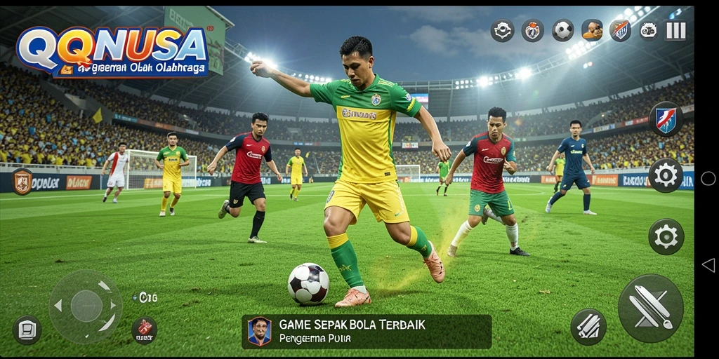 Screenshot gameplay QQNUSA yang menunjukkan aksi seru di lapangan sepak bola.